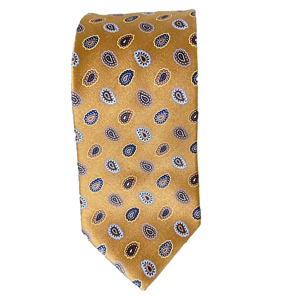 Ermenegildo Zegna Brown & Blue Paisley Silk Necktie Tie Italy